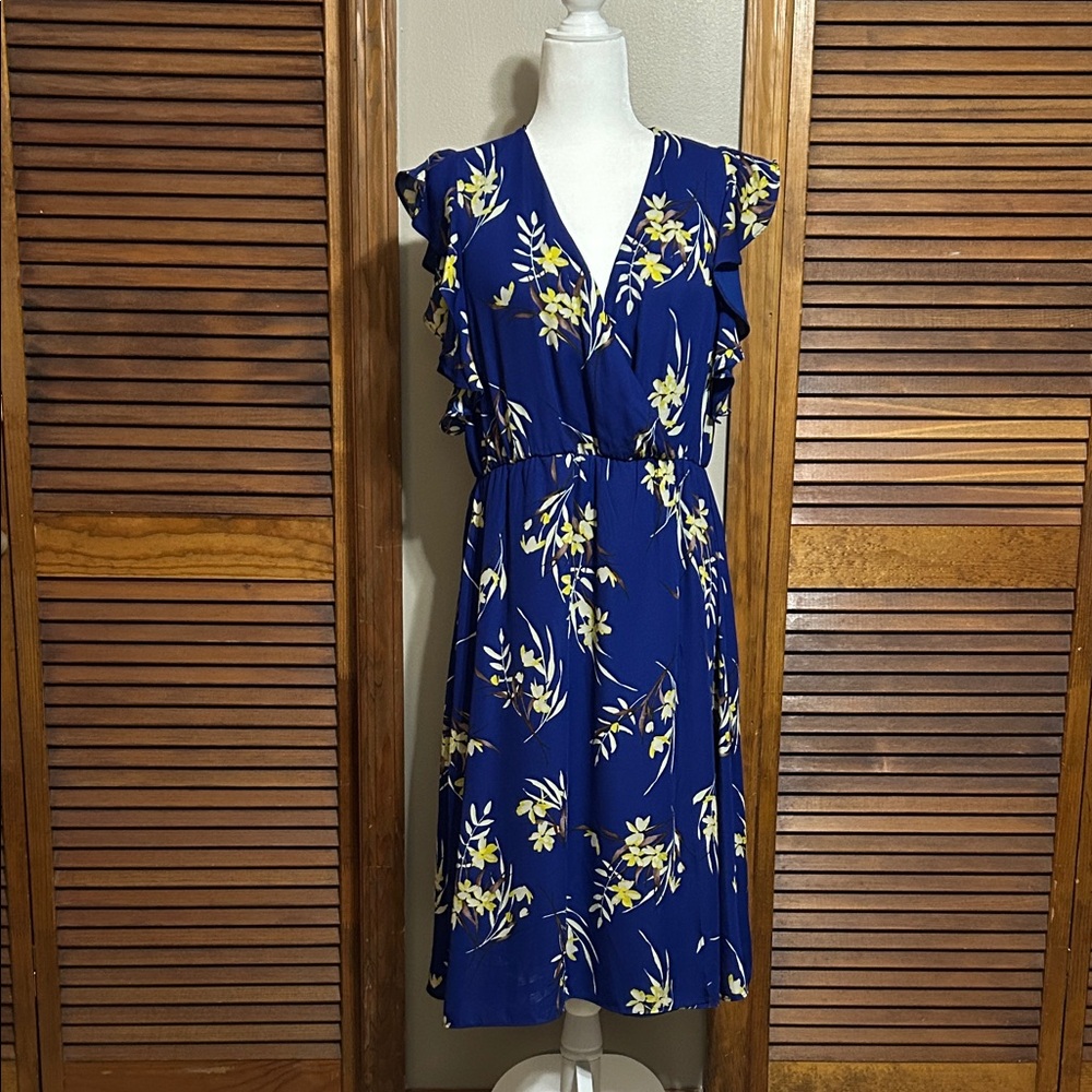 Nine Britton Floral Midi Dress in Blue and Yellow